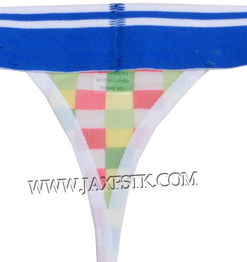Colorful Checkered Men Wide Pouch T Back Underwear Belt Mini String Bikini Tanga Mu X