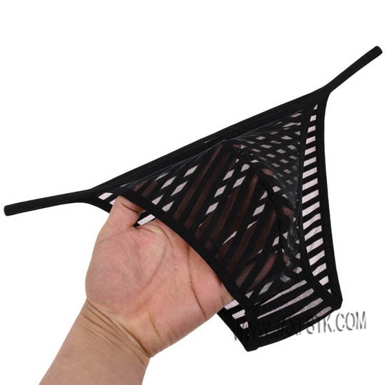 New Men S Solid Bikini Border Mesh Striped Briefs Spun Yarn Bikini Briefs Underwear Pouch Open
