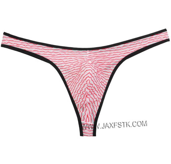 Men Jacquard Mesh T Back Sexy G String Bulge Pouch Bikini Thong