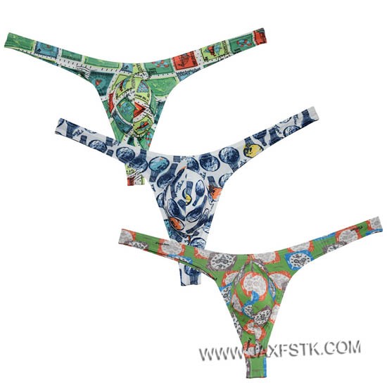 Men's Print Underwear Tangas Male Thong Underwear Bikini Bulge Pouch G-string