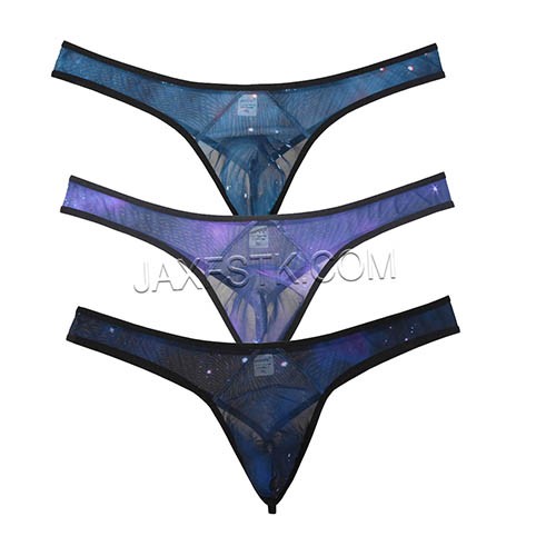 Sexy Starry Sky Mesh T-back Men's Underwear Bulge Pouch Thong Intimates String Bikini TS2087