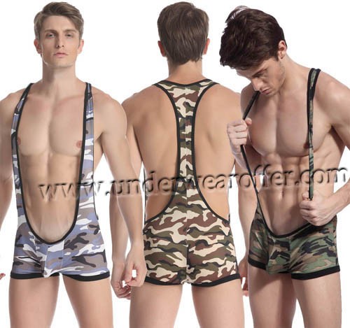 Sexy Man's Camouflage Boxers Leotard Bodysuit Underwear Singlet Freestyle Wrestling Vest 3 Colors Size S M L MU1122