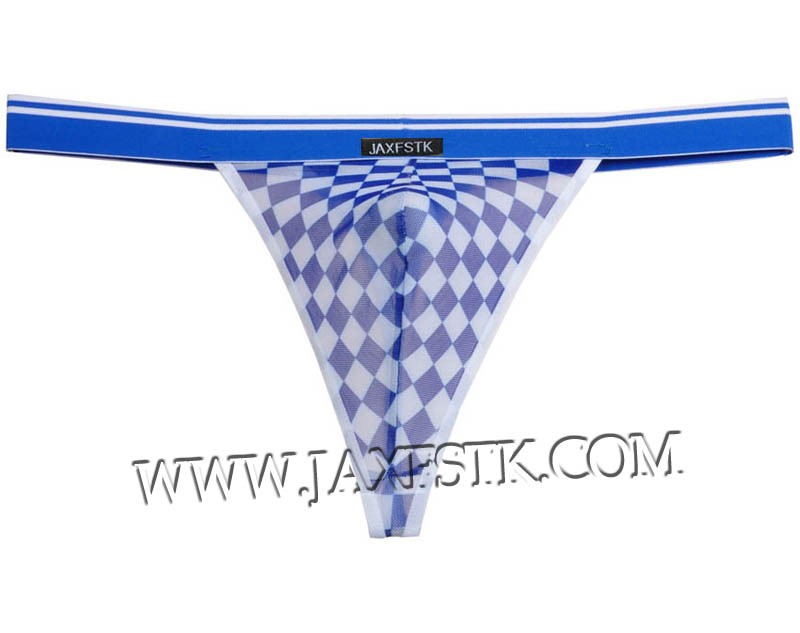 Colorful Checkered Men Wide Pouch T-Back Underwear Belt Mini String Bikini Tanga MU218X
