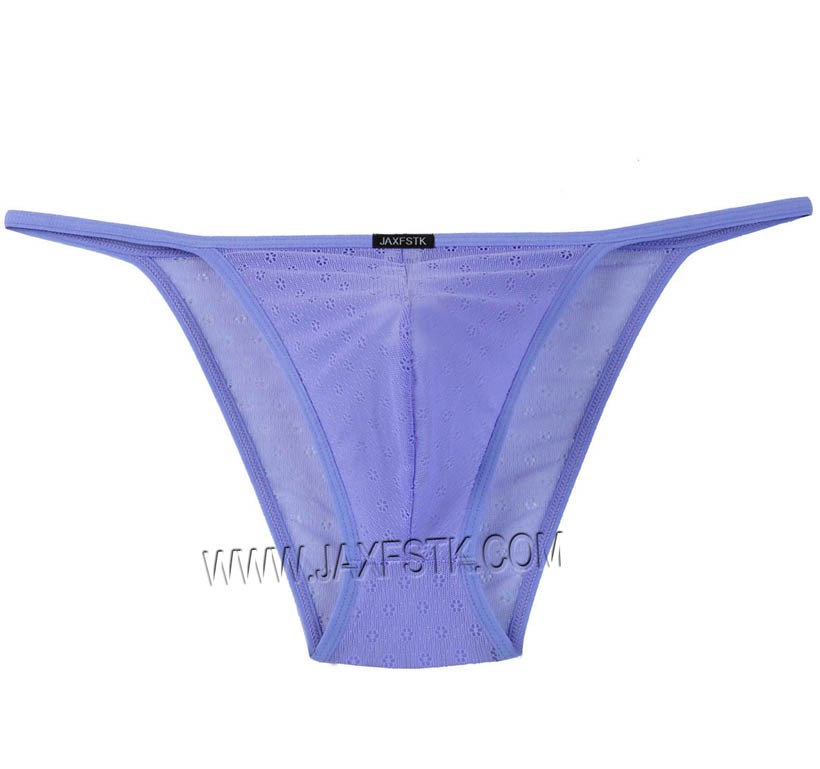 Mens Sheer Microfiber Hip Bikini Briefs Jacquard Mesh Stretch Belt Skimpy Briefs