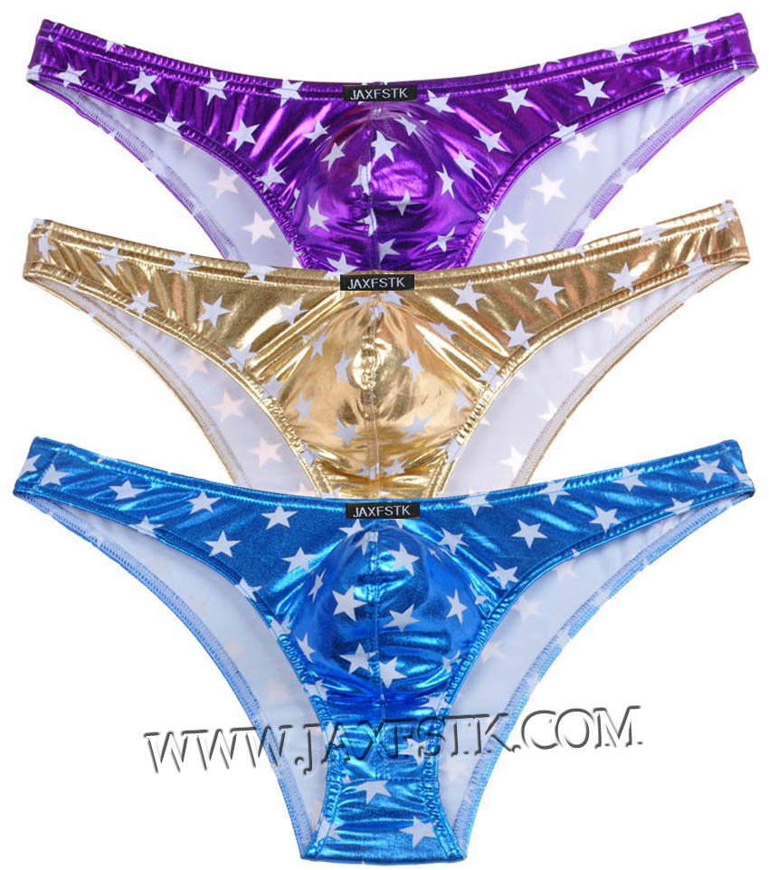 Sexy Men's Shiny Thong Briefs Underwear Enhance Bulge Pouch Bikini Thong Pants MU430X
