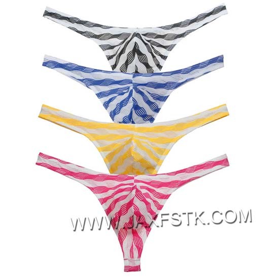 Sexy Men's Grille Cloth Bikini Thongs Underwear MaleT-Back Striped G-Strings MU266