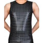 Shiny Men's 3D Pattern Shirt Leather Like Muscle Shirt Tee Tops Faux Sleeveless Top Shirt Wear SLF-BX