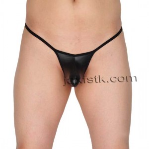 Sexy Men's Bulge Pouch String Tanga Underwear Leather Like T-Back Male Micro G-String Bikinis Thong