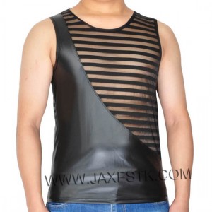 Fashion Men's Transparent Shift Striped Mesh T-shirts Soft Leather Like Vest Tank Top Original Transparent Shift Muscle Shirt
