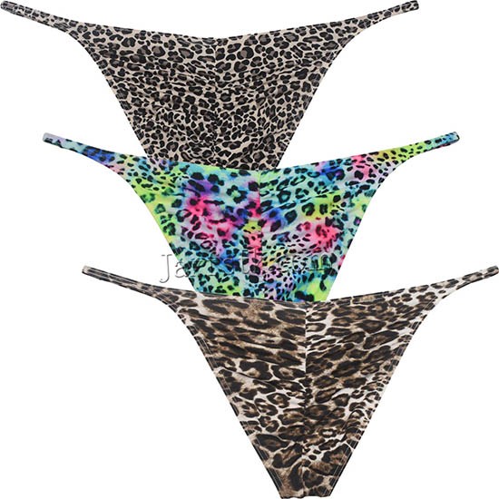 Men Bikini Brief Underwear Low Rise Briefs Male Leopard Print Cheeky Shorts Contour Pouch Narrow Waist Silky Soft Leopard MU04B