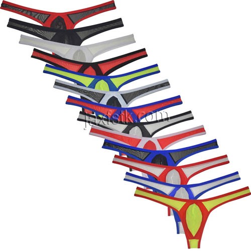 Sexy Men's Out Ring Bulge Pouch Soft T-Back Sheer Man Panties Thongs Mesh Underpants Gay Slip Mesh Thong Bikini Underwear MU109