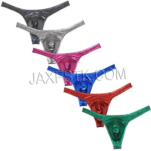 Sexy Thong Men Underwear Male Stretchy G-string Pants Shiny Leather Like T-back TS2064