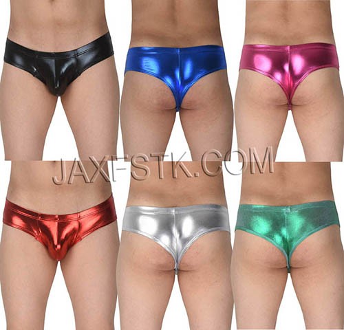Fashion Men Underwear Cheeky Boxer Brief Cut Sexy Male Pouch Shiny Elastic Thong 1/2 Coverage Pants TS2068