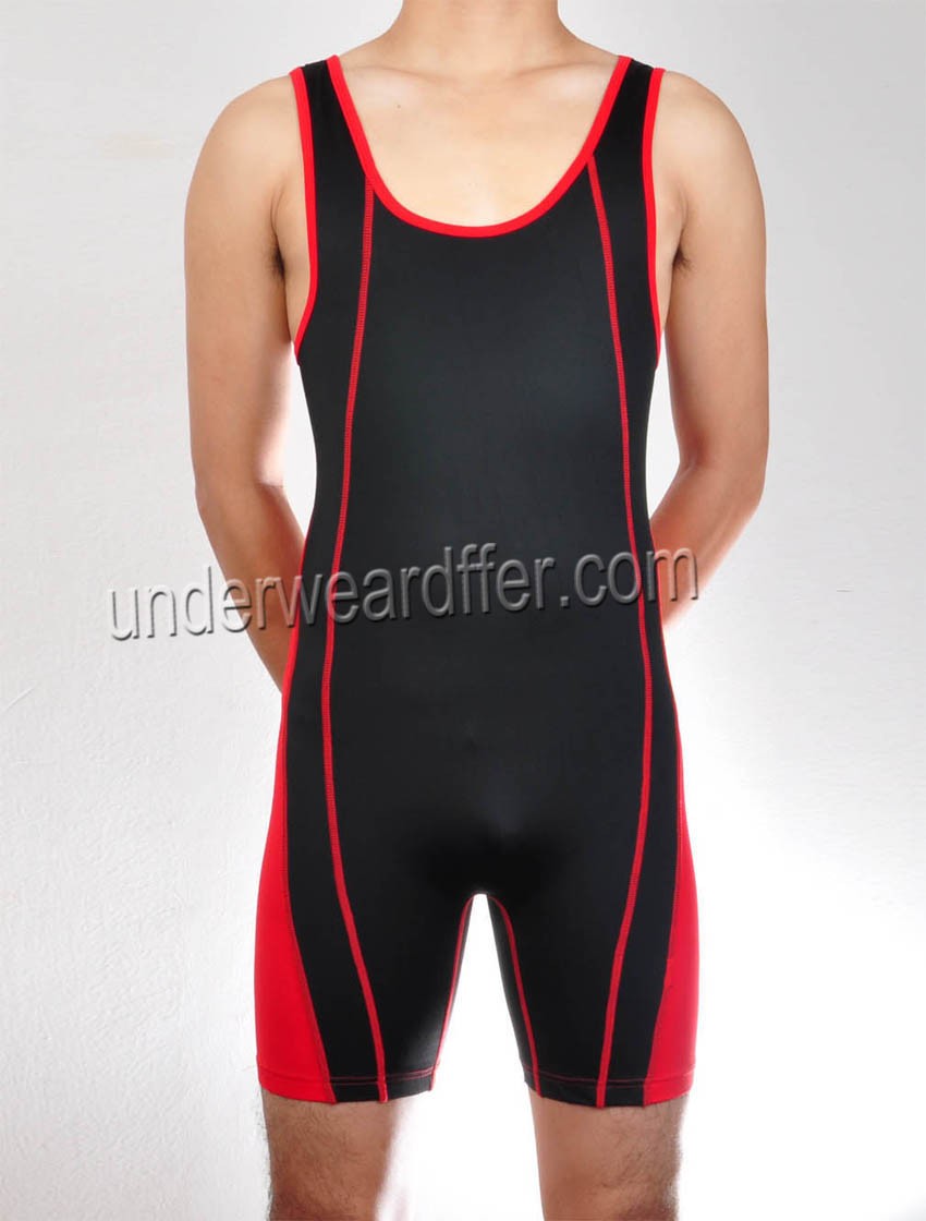 Men Splice Vest Bodysuit Super Elastic Wrestling Swimwear Band Leg Sport Leotard MU401
