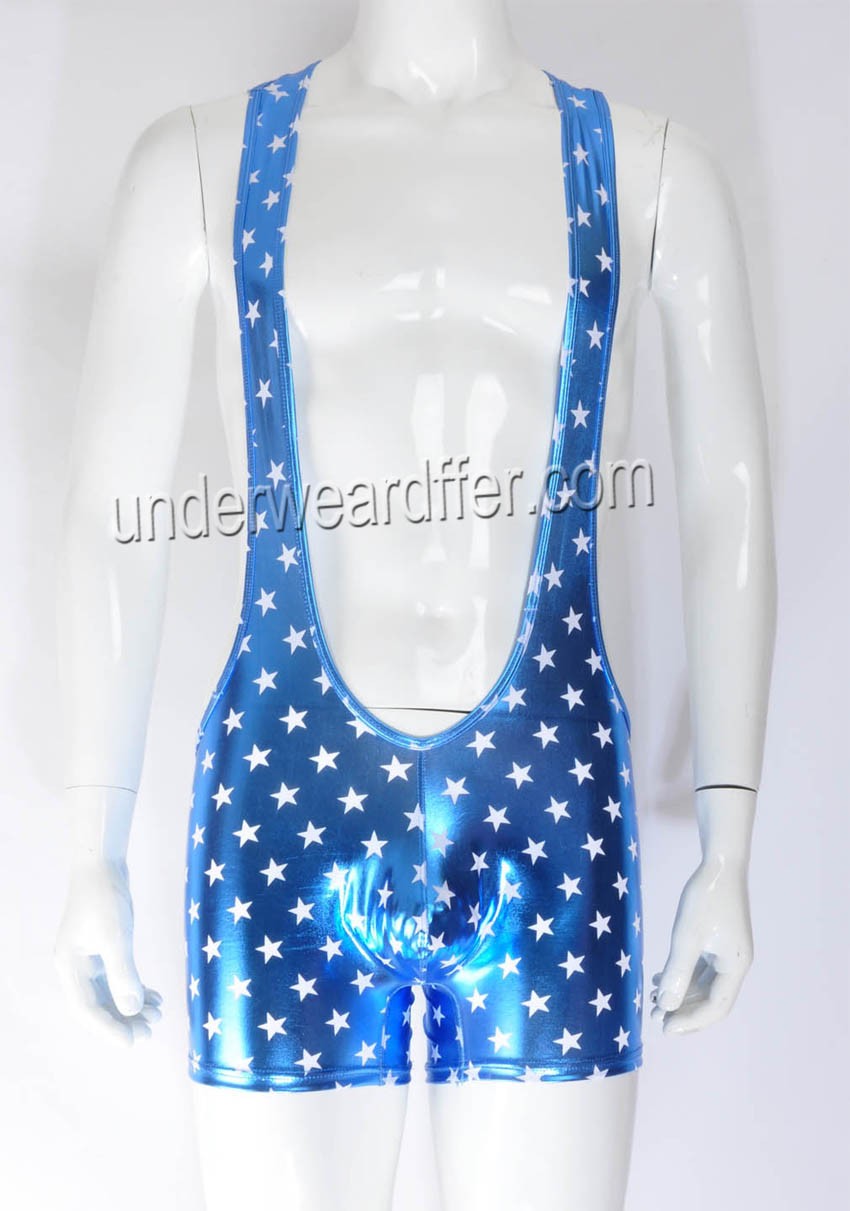 JAXFSTK Men's Star Faux Sports Jumpsuits Underwear Wrestling Singlet Vest Boxer Leotard MU410
