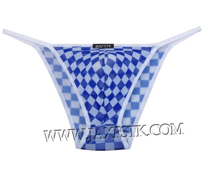 Men's Sheer Checks Mesh Bulge Pouch Briefs Underwear Belt String Bikinis Thong MU223X