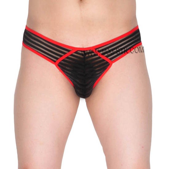 Sexy Men's Transparent Mesh Striped Bikini Boxers Underwear Pouch Mini Bikini Sheer Micro Boxers