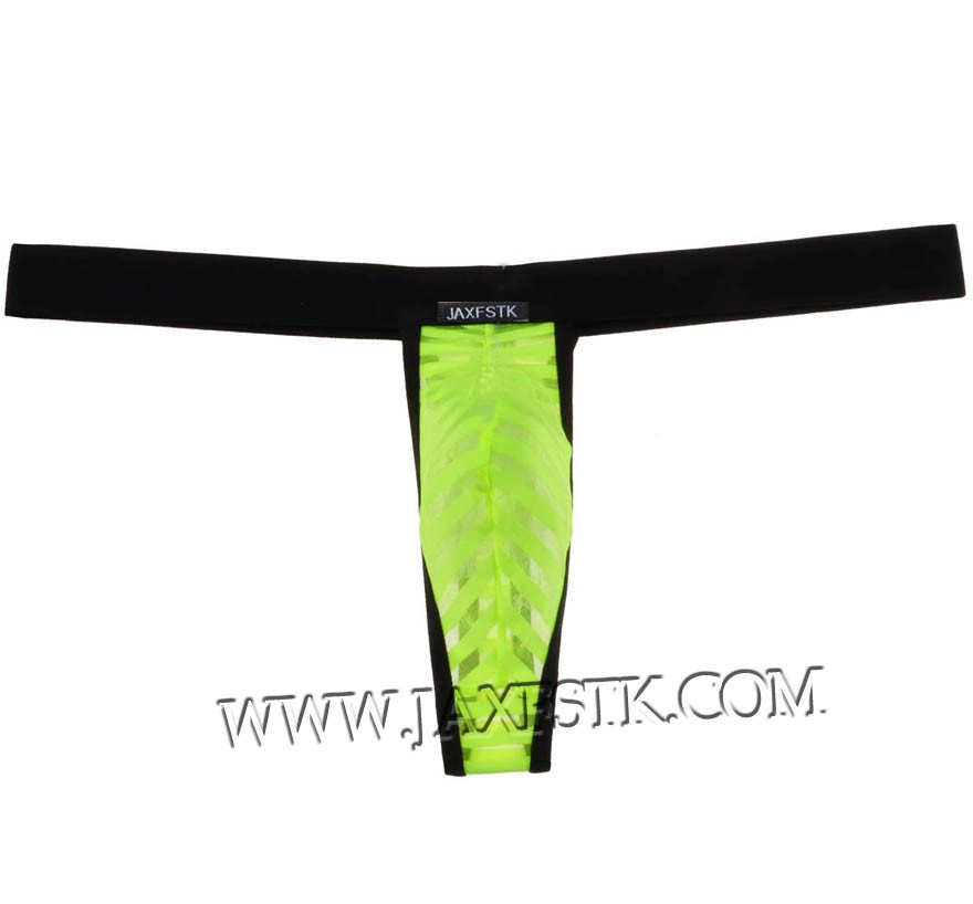 Sexy Men Tanga Sheer Stripe Mesh Bikini T-Back Underwear Bulge Pouch Micro Thong MU1966