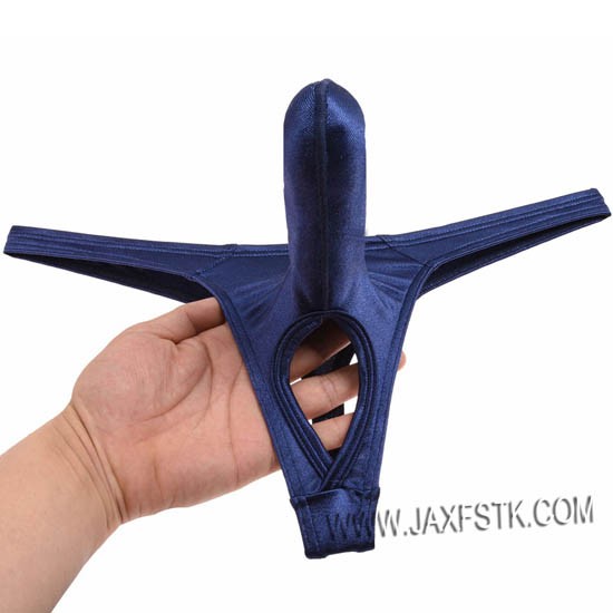 Men's Shiny Penis Long Bulge Pouch T-Back Balls Hole Bikini Thong Cool Underwear String Lingerie 