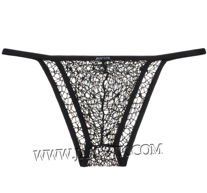 Men's Lace Rope Bikini Brief Mussy Net Gay Sissy Pouch Mini Briefs Underwear Hollow Short String Pants MU884X