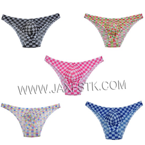 Smooth Micro Mesh Plaid Pattern Briefs Men's Underwear Sexy Male Underpants Elastic Nylon Spandex Men Brief Comfy