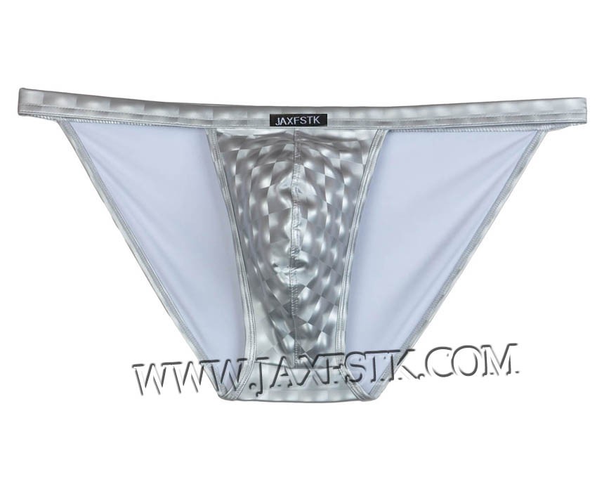 Cool Shiny Men's Pouch Mini Briefs Leather Like Thong Underwear Open Side Briefs MU429X