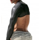 Mens Faux Leather con fori per il respiro Hollow Arm Sleeves Shrug LHTX