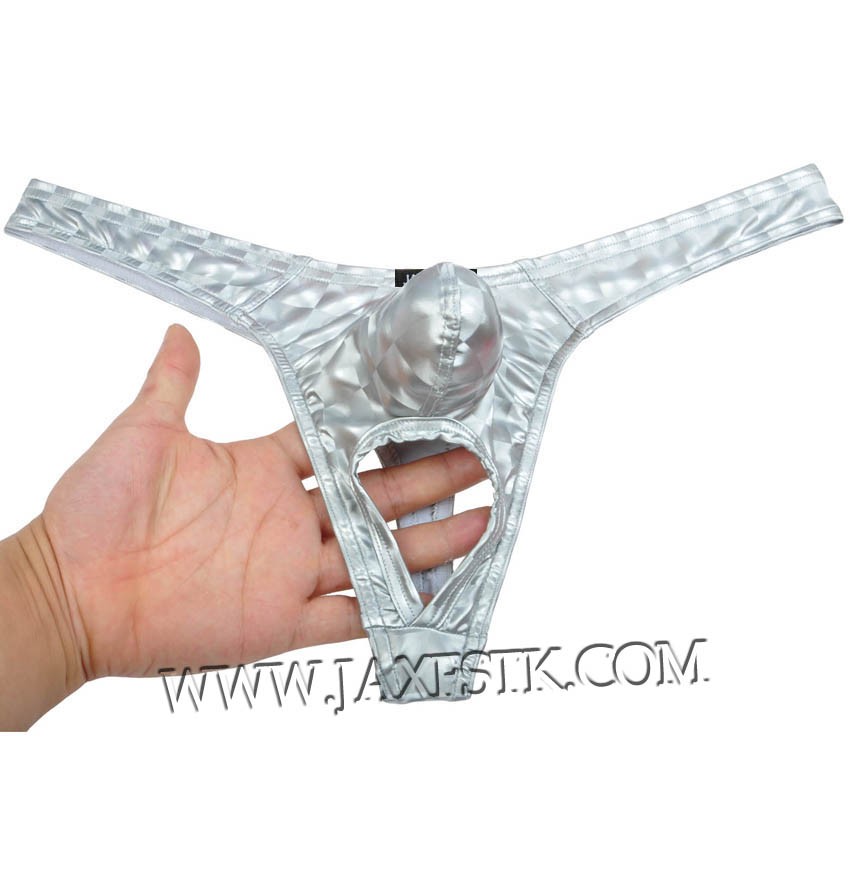 Men Pouch Underwear 3D Pattern T-Back Ball Out Faux Short Hole for Scrotum Thong MU408