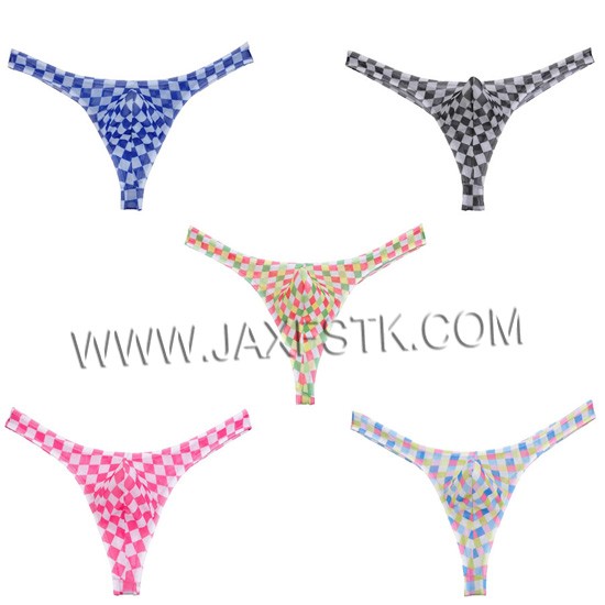 Micro Mesh See-Through Pouch Sexy Bikini Men's Underwear Thongs and G-Strings Plaid Male Thong Underwear Men Underpants