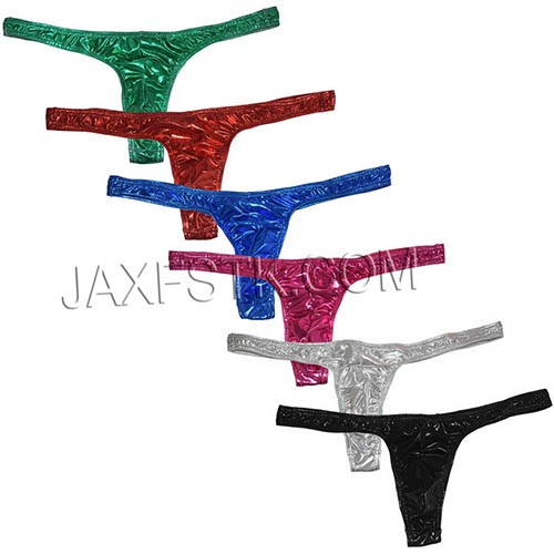 Sexy Bikini Thong Men Leather Like T-back Pucker Underwear Male Shorts Shiny Slim G-string TS2066