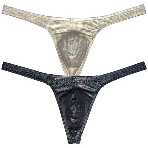 Men's Soft Dazzle Leather Bikini Thong Underwear Bulge Pouch T-back Soft Tangas MU89B M L XL