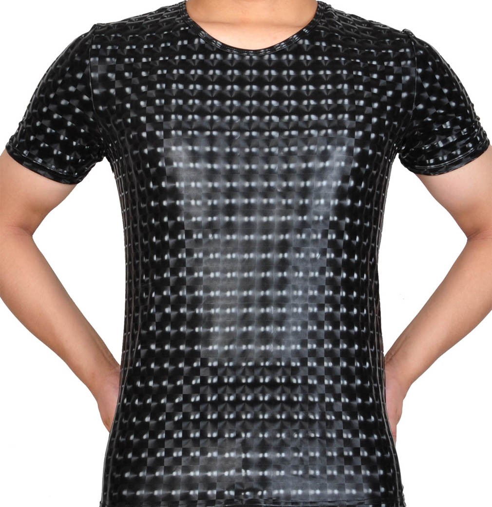 Plus Size Men Leather Like T-shirt 3D Plaid PU nderwear Sport Short Muscle Shirt MUS404