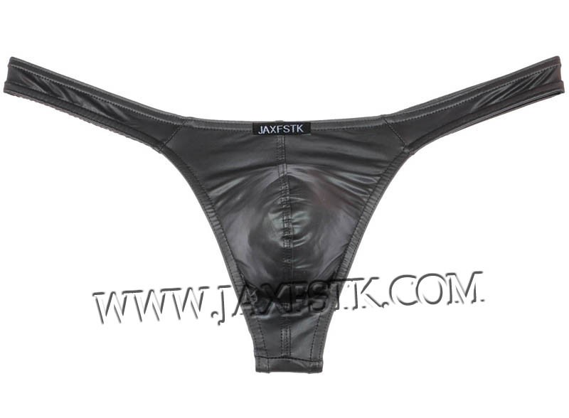 Black Mens sexy Faux leather underwear BIG G-string MU89