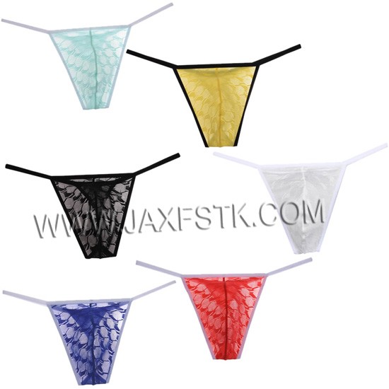 New Sexy Mesh Hexagon Pattern Bikini Male Thong Men Underwear Elaborate Craft Fashion Underpants Men G-strings Elastic Stretch