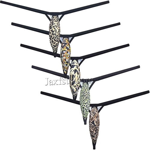 Men's Leopard Mini Bikini T-Back Tear Drop String Thong Underwear Jockstrap Tangas MU07B