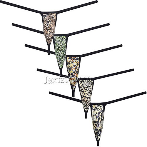 Men's Leopard String Thong Back Triangle Tangas Underwear Male Pouch Jockstrap MU08B