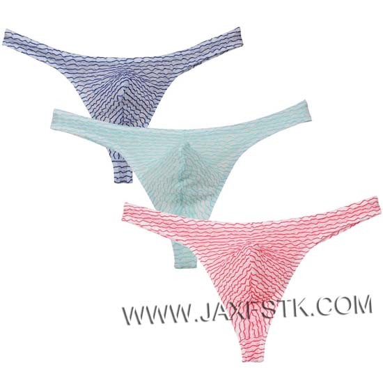 Men's Bluge Pouch Thongs Underwear Unique Stripe Mesh G-Strings
