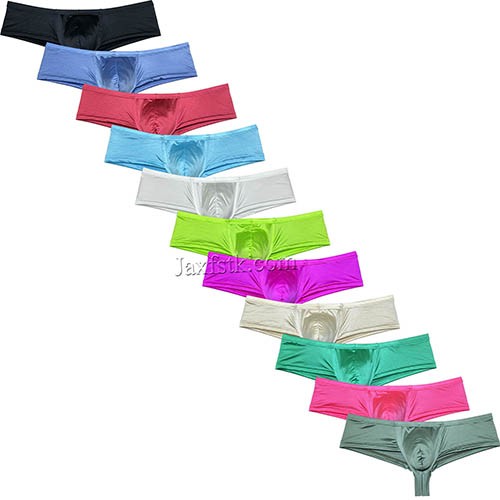 New Sexy Men's Silk Glossy Bulge Pouch Boxer Briefs Male Cheek Underwear 1/2 Hip Swimsuit Size M L XL 11 Colors For Choose MU315