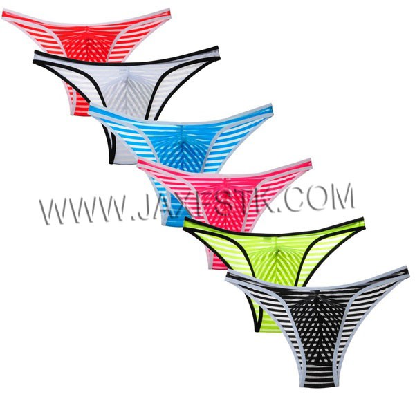 Update Men's Border Mesh Striped Briefs Spun Yarn Bikini Brief Underwear Pouch Mesh mini Pants