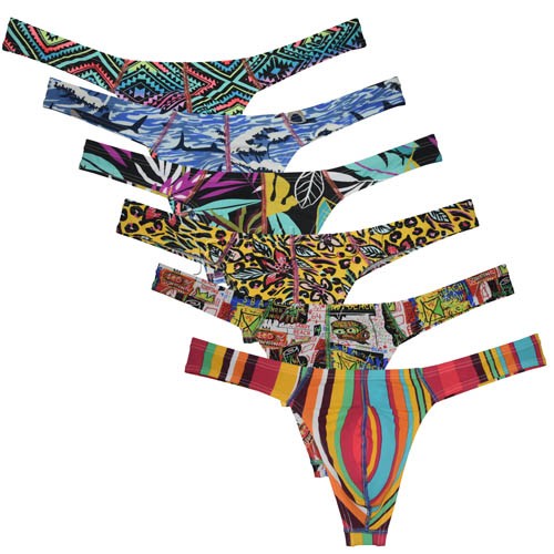 Sexy Colorful Print T-back Men's Underwear Male Classic Pouch Bikini Thong Fashion Underpants Sissy Panties Thong Bikini MU66