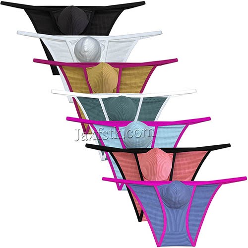 Men's Micro Bikini Skimpy Briefs Pouch Lingerie Breathable Check Spandex Underwear MU668 M L XL 7 Colors For Choose