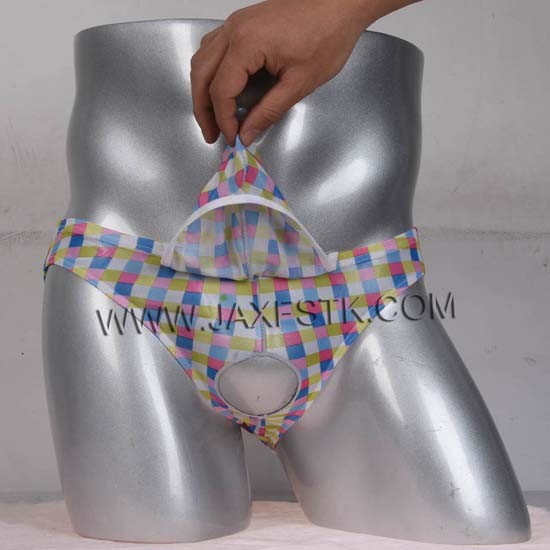Men's Brief Mesh Plaid Mini Pants Underwear Penis Hole Bulge Pouch Briefs Calzoncillos men gay underwear mens bikini
