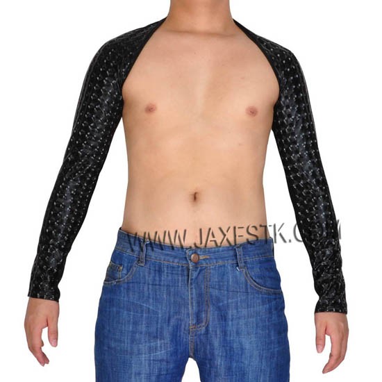 Novel Design Men Stretch Shiny Leather Like Hollow Arm Sleeves Shrug With Breath Holes Body engineers