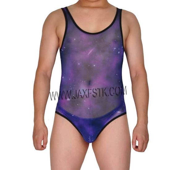 Sexy Men's Colorful See-Through Mesh Tank Top Vest Cool Bodywear Sheer Gay Briefs Bodysuit