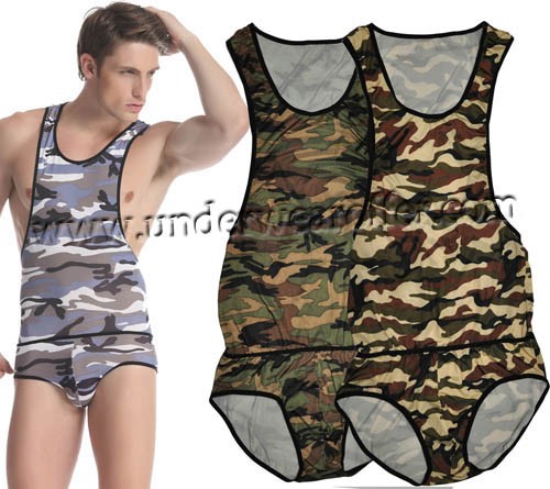 Sexy Man's Camouflage GYM Briefs Leotard Bodysuit Underwear Singlet Freestyle Wrestling Vest 3 Colors Size S M L MU1121