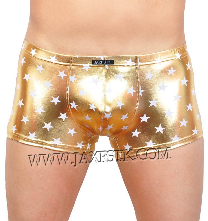 Men's Shiny Star Faux Boxer Underwear Bulge Pouch Trunks Square Cut Short Pants MU405