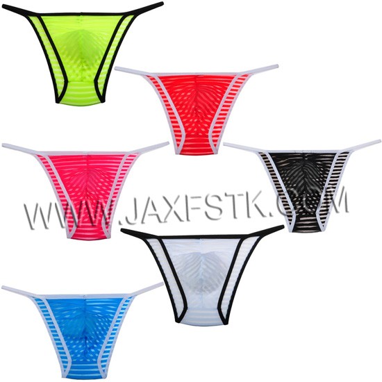Fashion Striped Sexy Bikini Men Underwear Briefs Male Underpants See-Through Mesh Elastic Stretch Men Shorts