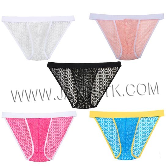 Transparent See-Through Sexy Men's Underwear Bikini Briefs Circle Holes Mesh Male Underpants Men Brief Underwear Calzoncillos