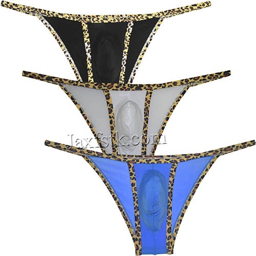 Men sheer skimpy briefs underwear string ice silk leopard bordered cheeky briefs Size M L XL 7 Colors For Choose MU2403-2