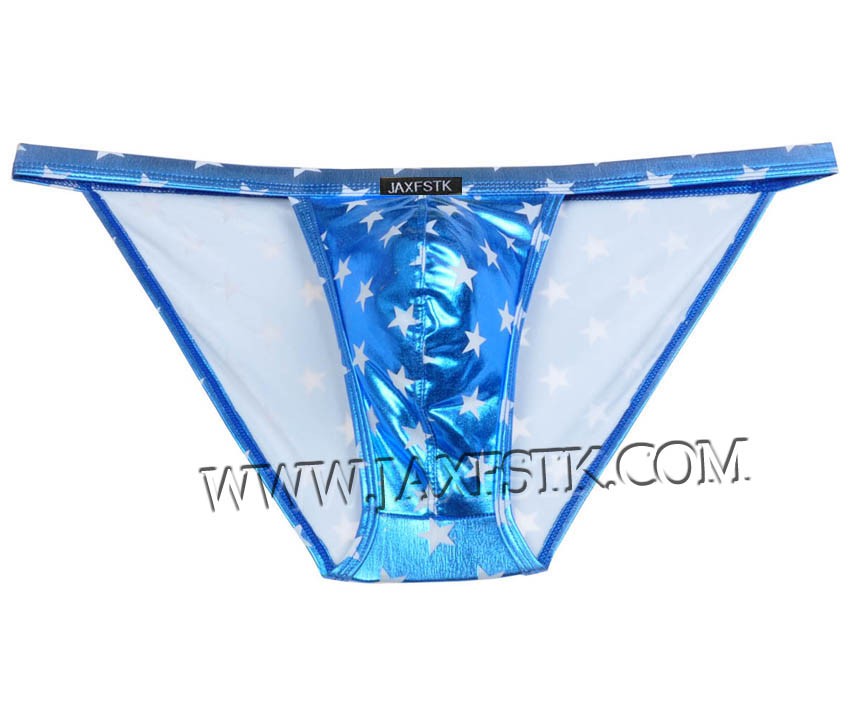 Sexy Men's Pouch Mini Briefs Leather Like Thong Star Underwear Open Side Briefs MU429X-2